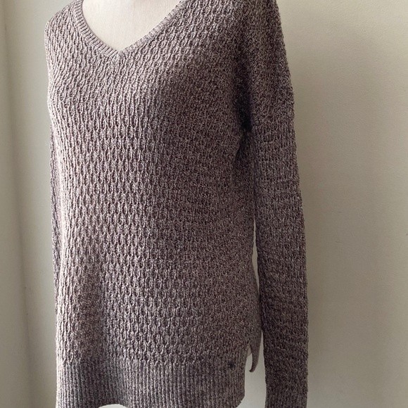American Eagle Knit Sweater Cable V-Neck Mocha Brown Pullover women’s Size XS - Picture 3 of 13